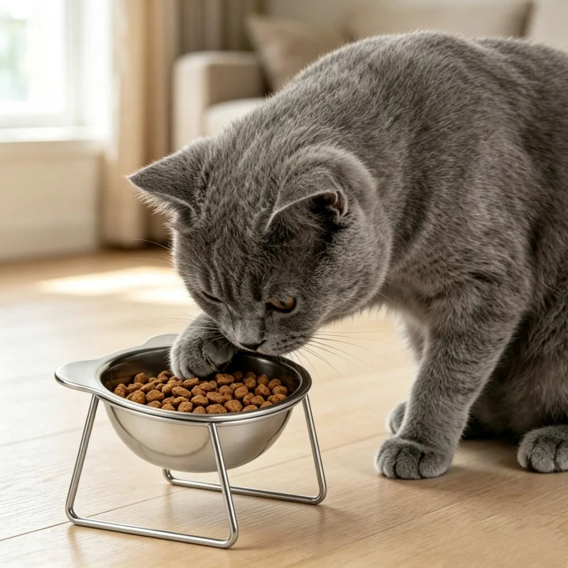 Tilted Cat Bowl Stainless Steel Cat Food Bowls with Metal Stand Food and Water Dish for Cats Kitten Puppies Feeders Cat Supplies