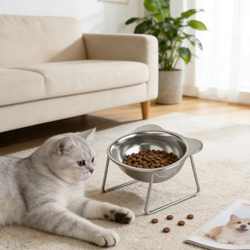 Tilted Cat Bowl Stainless Steel Cat Food Bowls with Metal Stand Food and Water Dish for Cats Kitten Puppies Feeders Cat Supplies